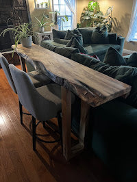 Ambrosia Maple Sofa Table with Live Edge Lower Backsplash