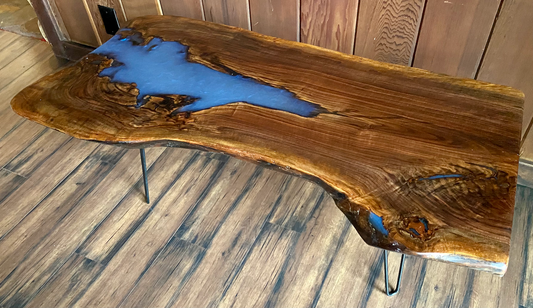Stunning Walnut Table w/Striking Blue Epoxy