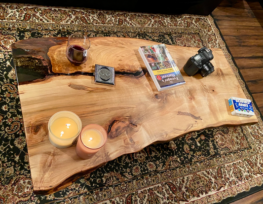 Live Edge Ambrosia Maple Wood Coffee Table|Modern Rustic Coffee Table|Live Edge Maple Coffee Table|Live Edge Wood Mid-Century Modern Table