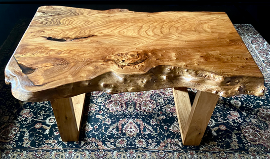 Burl Chestnut Coffee Table w/ Custom Chestnut Wood Legs