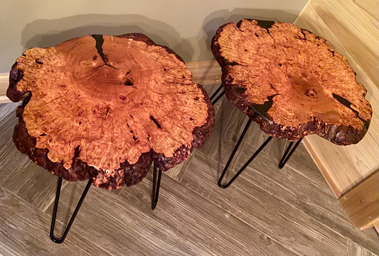 Live Edge Cherry Burl Wood Table Set