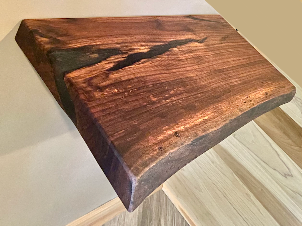 Live Edge Walnut and Stormy Gray Epoxy Table & Shelf Set