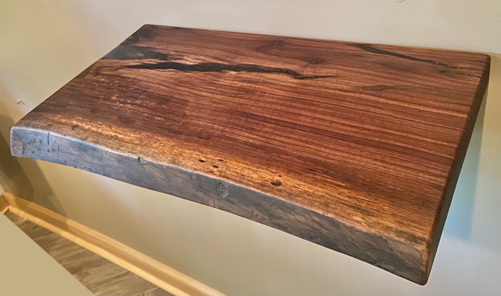 Live Edge Walnut and Stormy Gray Epoxy Table & Shelf Set