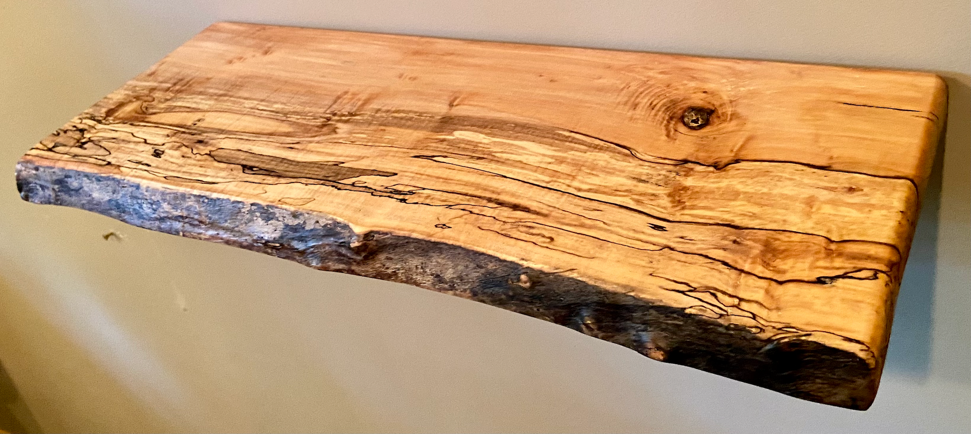 quick ship - Set of 2 Live Edge Spalted Maple Floating Shelves Set|Pair of Ambrosia Maple Natural Edge Rustic Wood Shelves|Display Shelf Set