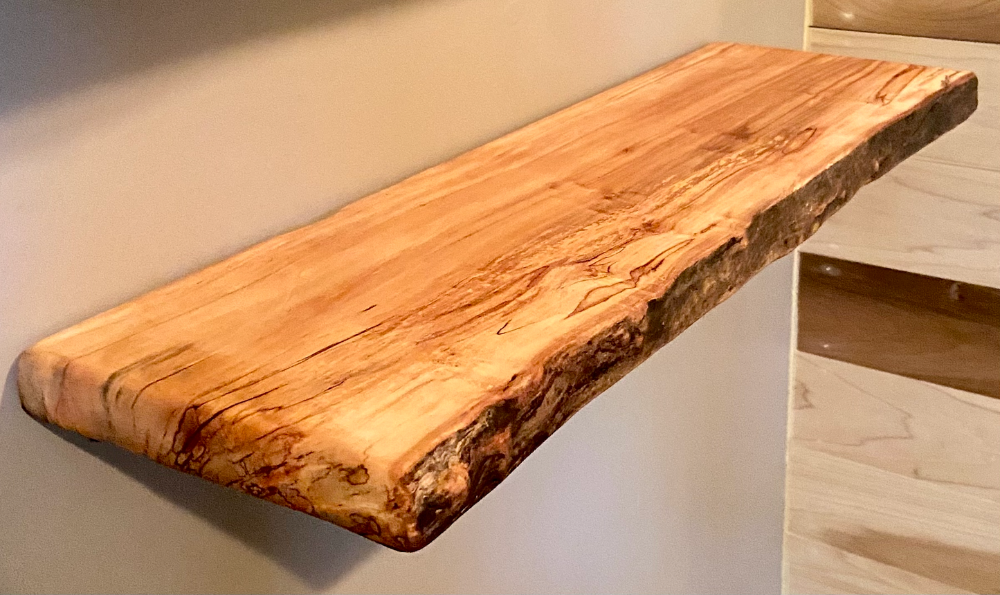 quick ship - Set of 2 Live Edge Spalted Maple Floating Shelves Set|Pair of Ambrosia Maple Natural Edge Rustic Wood Shelves|Display Shelf Set