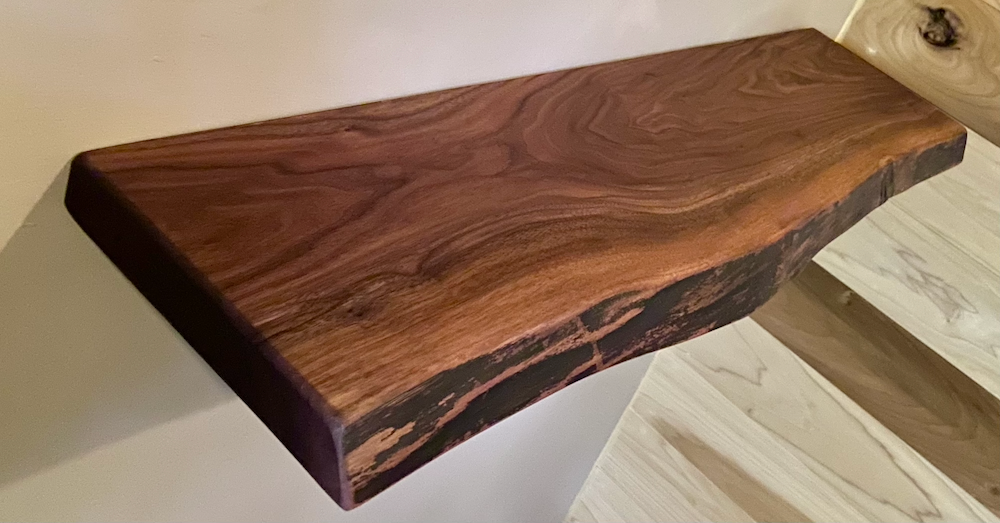 Live Edge Walnut and Stormy Gray Epoxy Table & Shelf Set