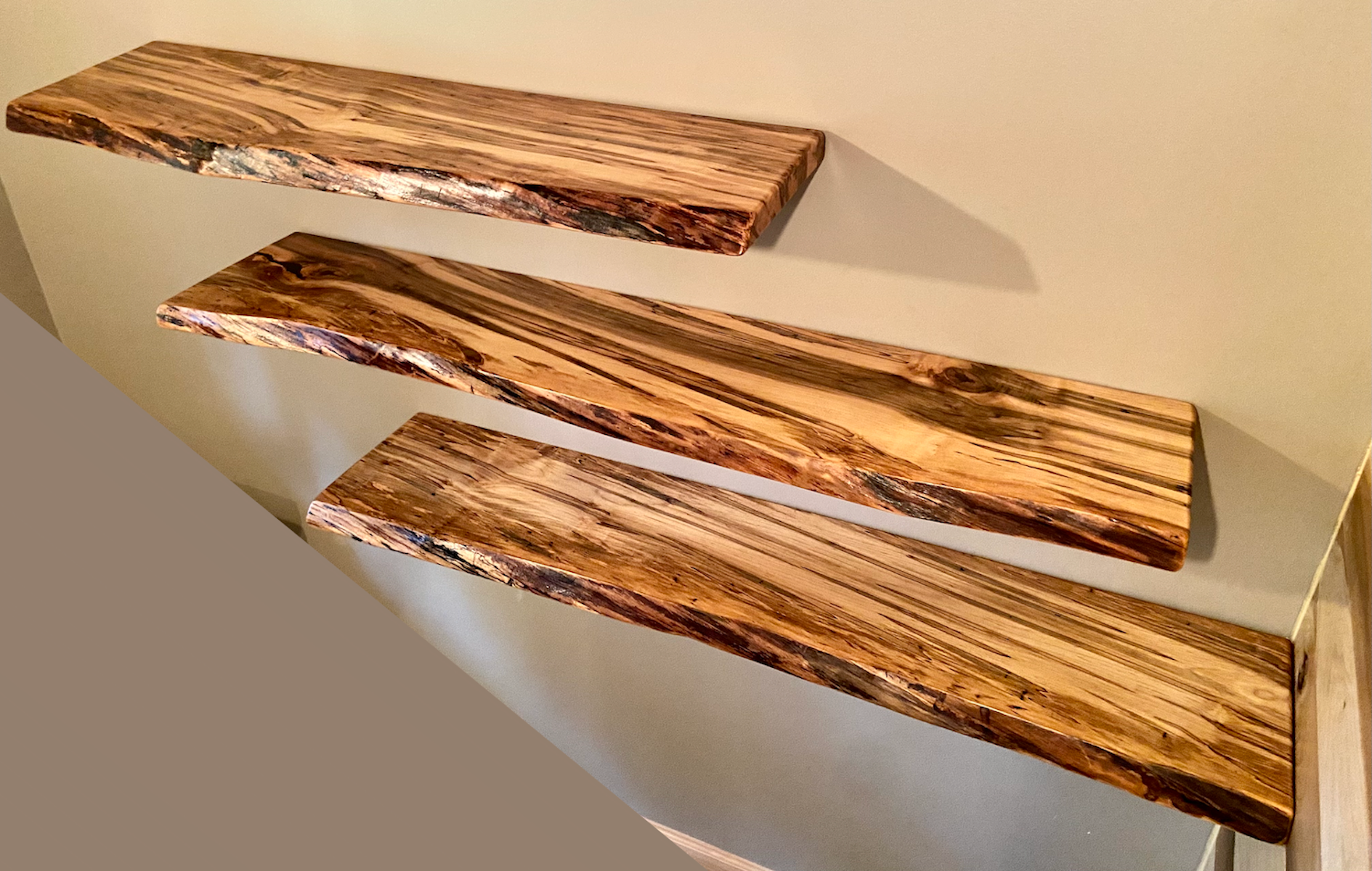 Live Edge High Figure Maple and Spalted Maple Floating Shelves