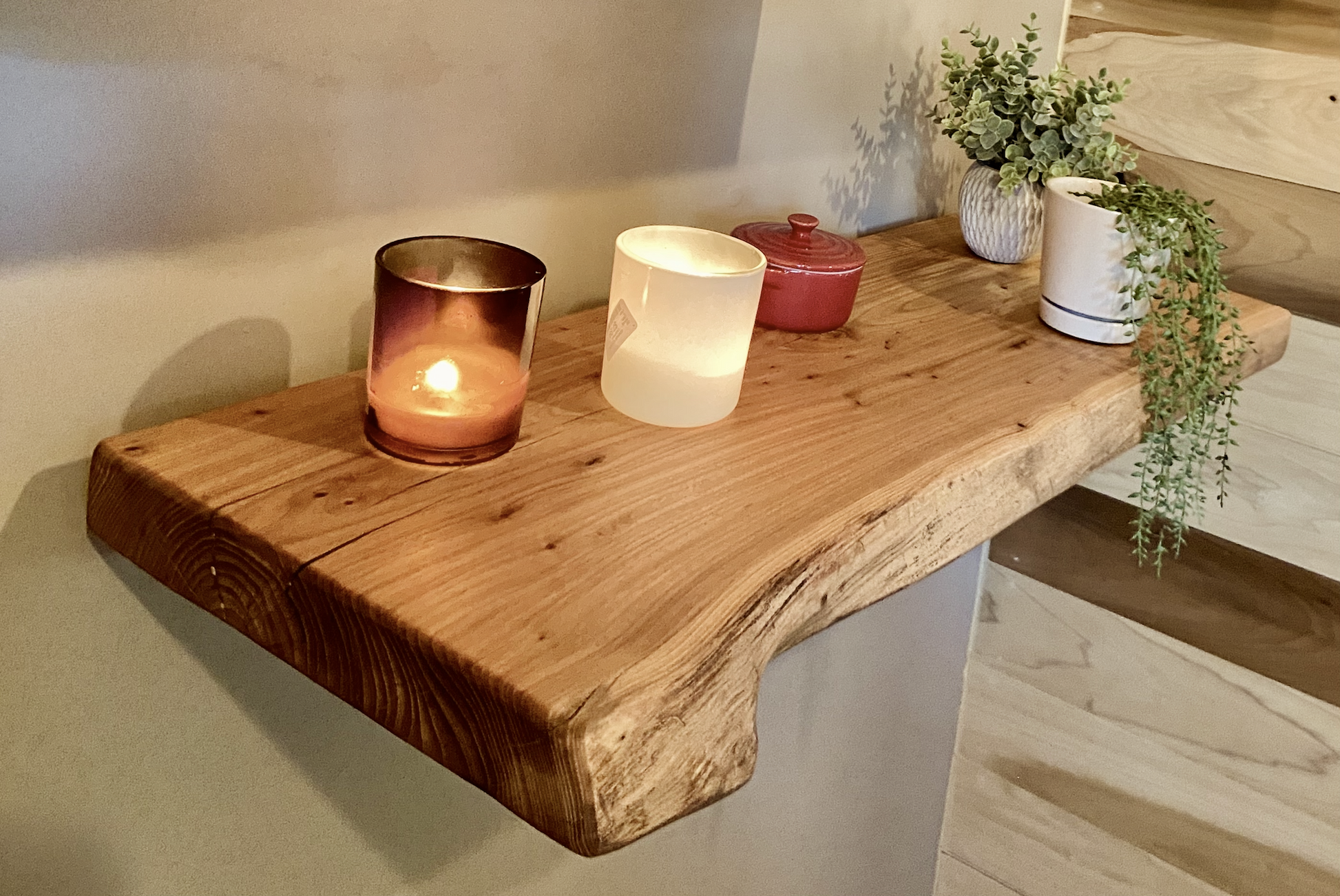 Set of 2 Live Edge English Chestnut Wood Floating Shelves|Live Edge Shelf|Live Edge Rustic Shelves|In Stock Live Edge Chestnut Shelves