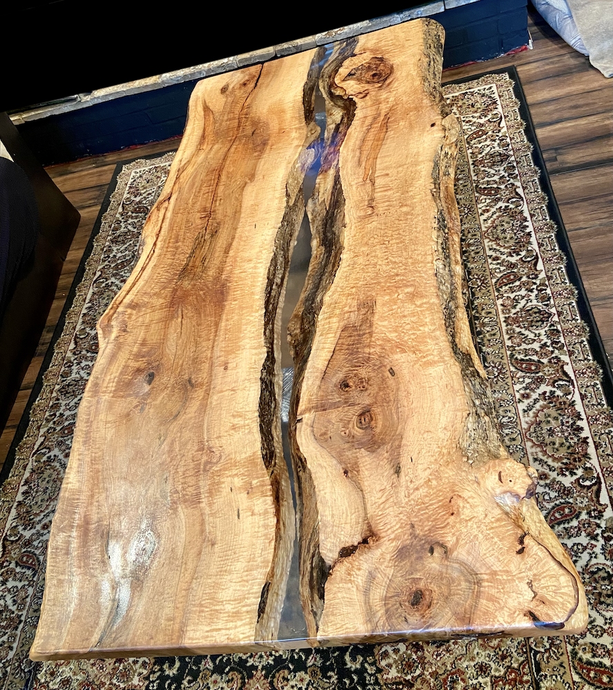 Live Edge Epoxy Resin Table|Modern Rustic Table|Live Edge Ambrosia Maple Coffee Table Epoxy River Pour|Large Epoxy Resin Wood Coffee Table