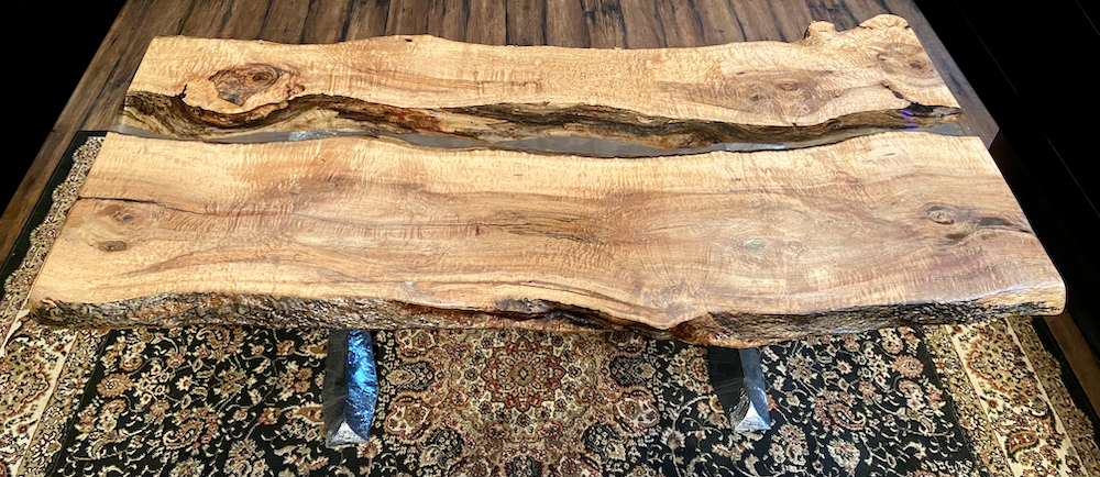 Live Edge Epoxy Resin Table|Modern Rustic Table|Live Edge Ambrosia Maple Coffee Table Epoxy River Pour|Large Epoxy Resin Wood Coffee Table