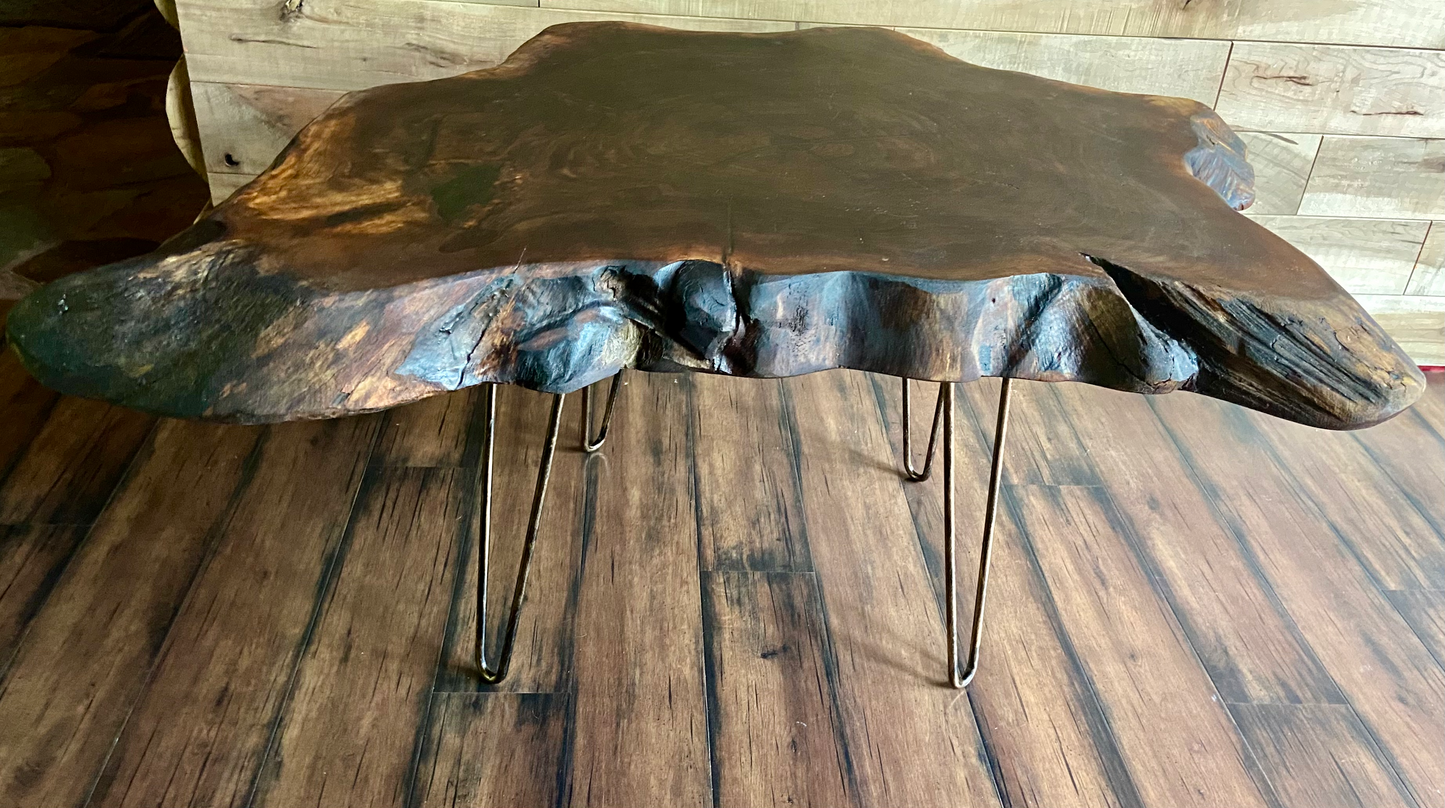 Large and Unique Cross Cut Wafer Walnut Coffee Table