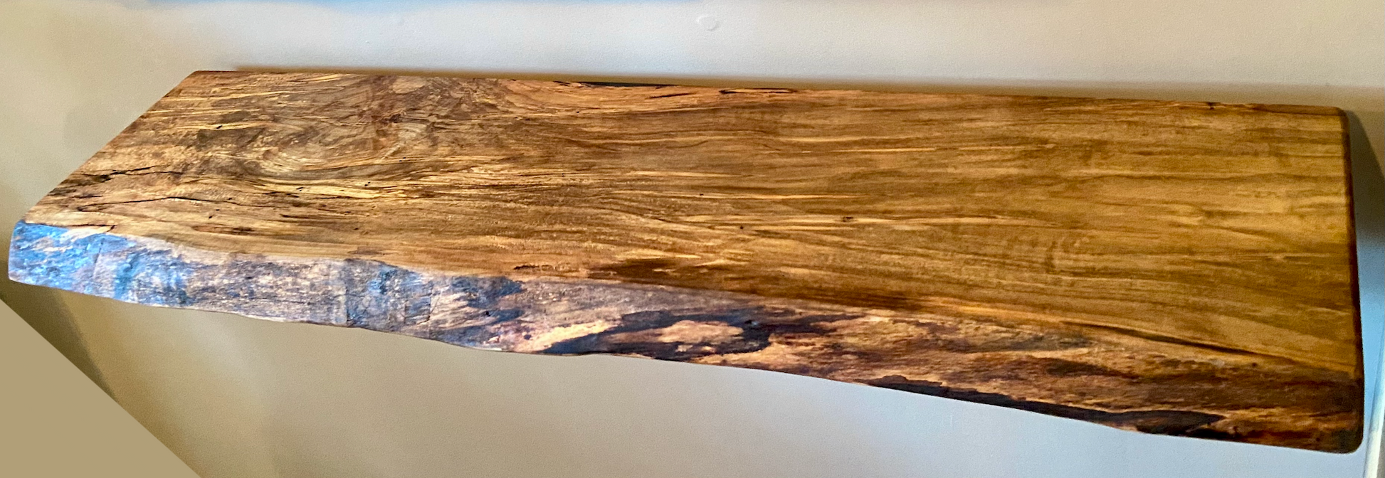 High Figure Live Edge Maple Wood Floating Shelf|Wormy Maple Natural Edge Wood Shelf|Ambrosia Maple Live Edge Rustic Wood Floating Shelf