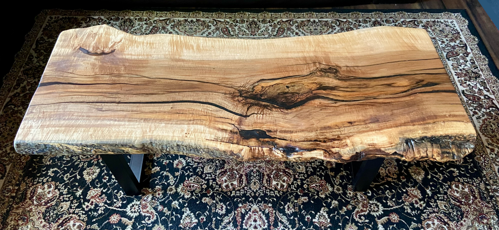 Live Edge Ambrosia Maple Table|Live Edge Spalted Maple Wood Coffee Table|Live Edge Rustic Table|Live Edge Epoxy Accented Maple Wood Table