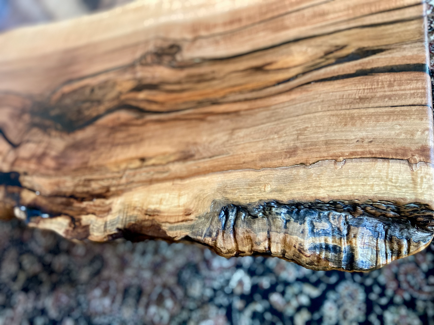 Live Edge Ambrosia Maple Table|Live Edge Spalted Maple Wood Coffee Table|Live Edge Rustic Table|Live Edge Epoxy Accented Maple Wood Table