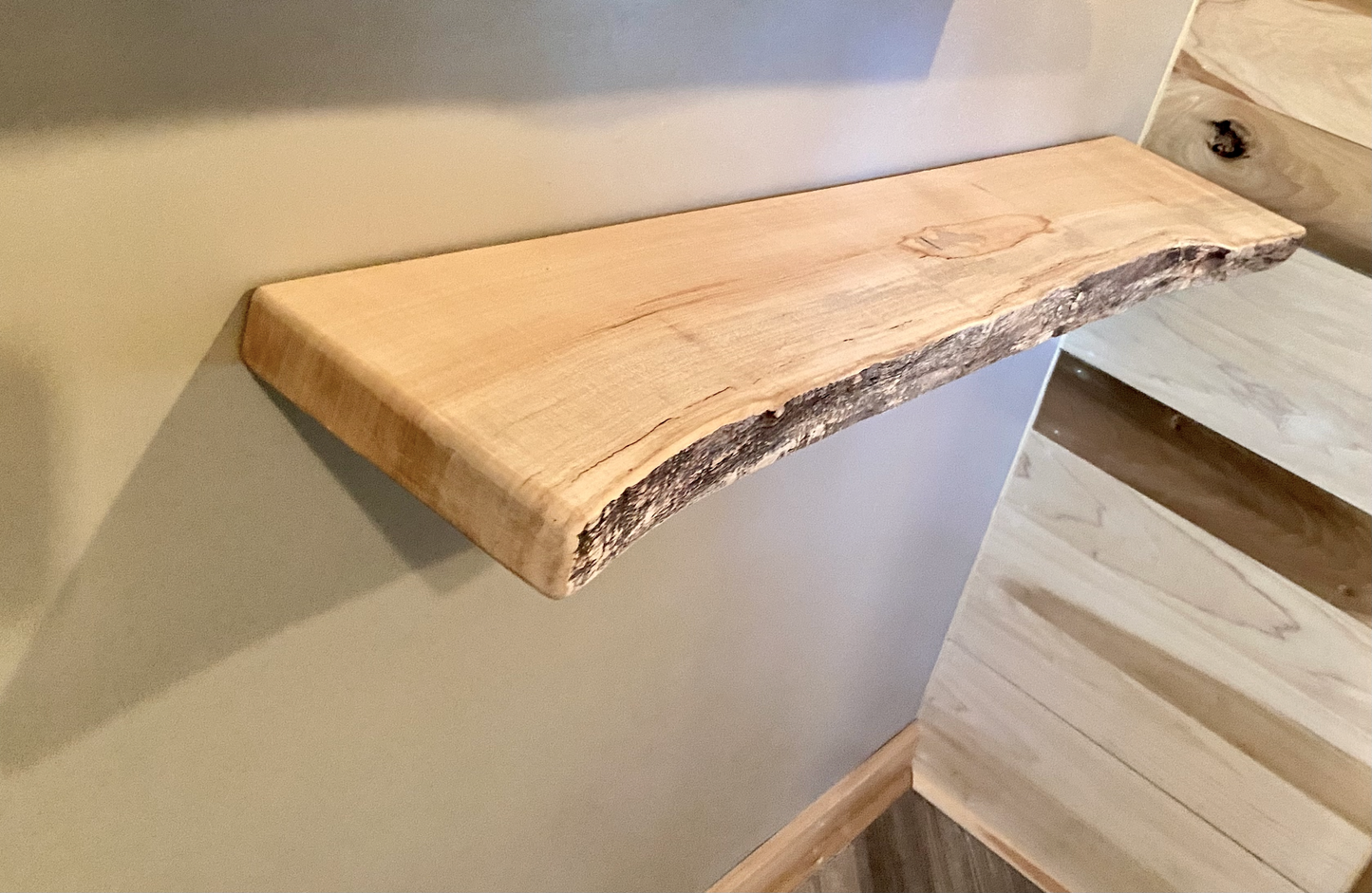 Modern Live Edge Maple Floating Shelf|Spalted Maple Natural Edge Wood Shelf|Live Edge Ambrosia Maple Shelf|Live Edge White Maple Mantel