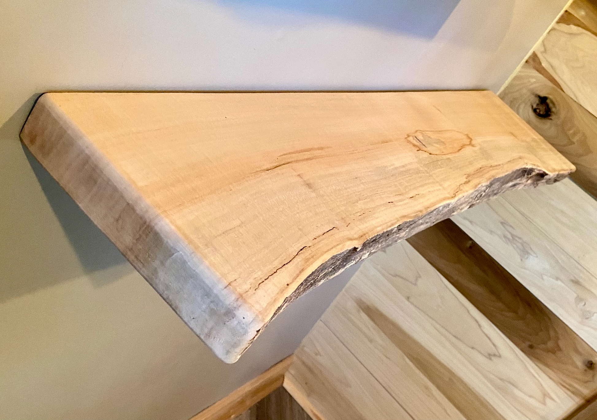 Modern Live Edge Maple Floating Shelf|Spalted Maple Natural Edge Wood Shelf|Live Edge Ambrosia Maple Shelf|Live Edge White Maple Mantel