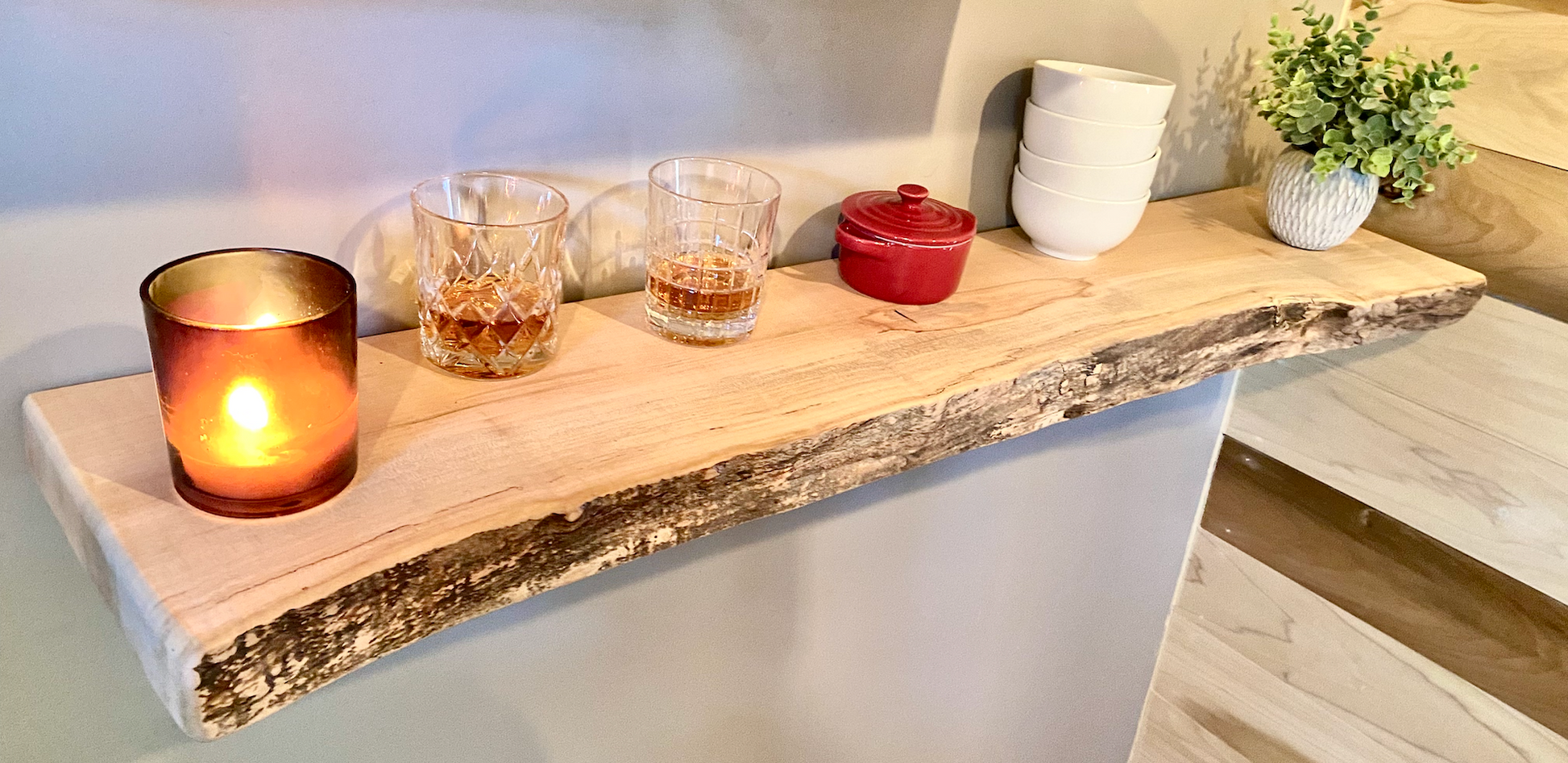 Modern Live Edge Maple Floating Shelf|Spalted Maple Natural Edge Wood Shelf|Live Edge Ambrosia Maple Shelf|Live Edge White Maple Mantel