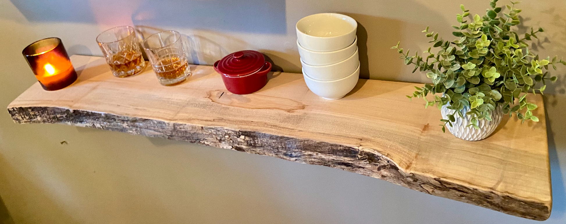 Modern Live Edge Maple Floating Shelf|Spalted Maple Natural Edge Wood Shelf|Live Edge Ambrosia Maple Shelf|Live Edge White Maple Mantel