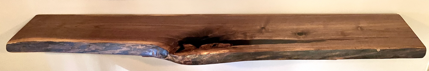 Rustic Live Edge Walnut Wood Floating Shelf Mantle|Live Edge Black Walnut Shelf|Live Edge Walnut Wood Shelf|Rustic Live Edge Walnut Mantel