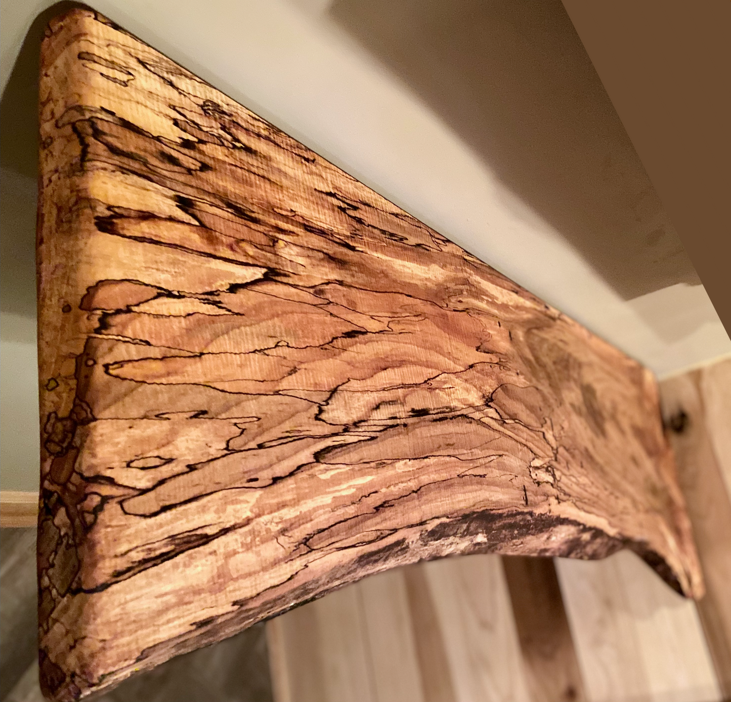 Incredible Live Edge Spalted Maple Wood Floating Shelf w/Exceptional Grain Patterns & Shape|Live Edge Floating Shelf|Rustic Floating Shelf