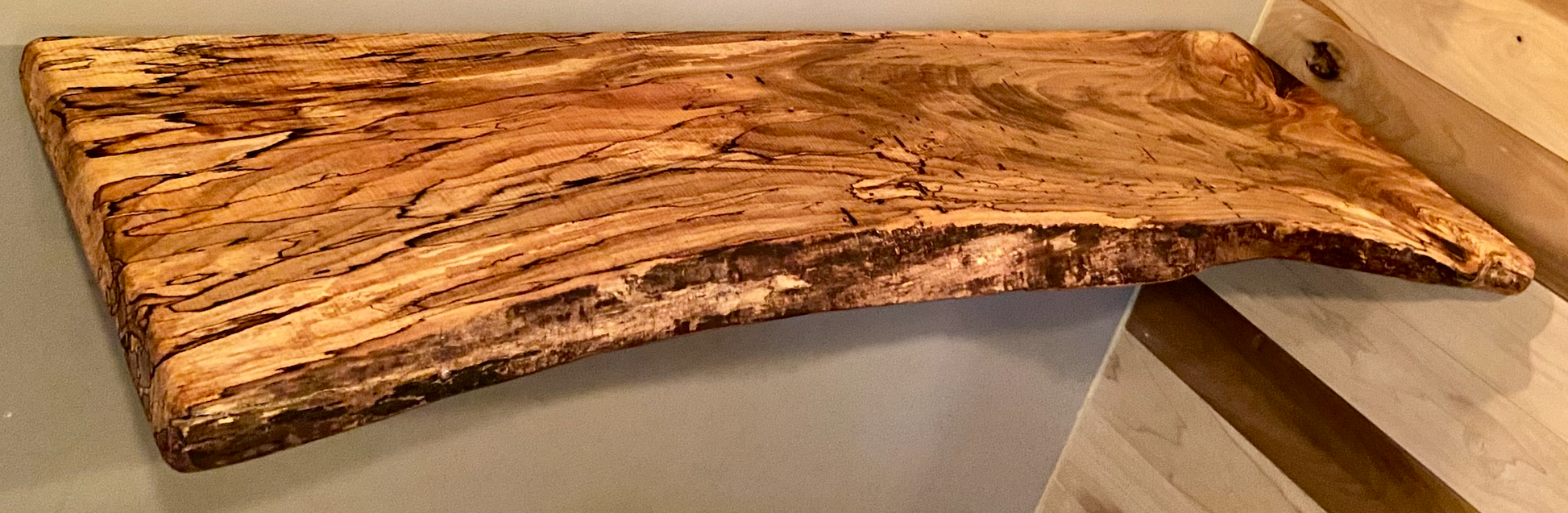 Incredible Live Edge Spalted Maple Wood Floating Shelf w/Exceptional Grain Patterns & Shape|Live Edge Floating Shelf|Rustic Floating Shelf