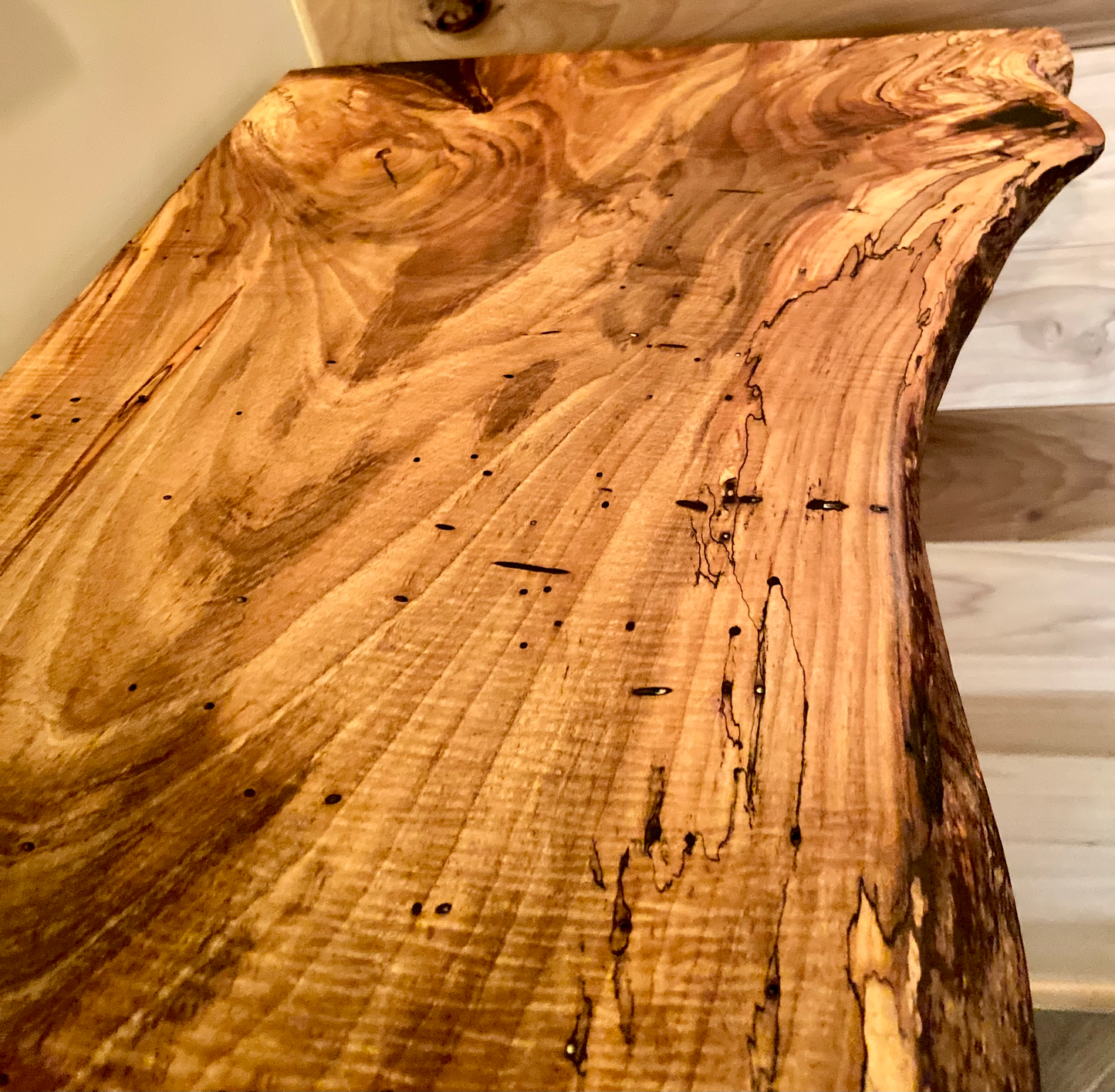 Incredible Live Edge Spalted Maple Wood Floating Shelf w/Exceptional Grain Patterns & Shape|Live Edge Floating Shelf|Rustic Floating Shelf