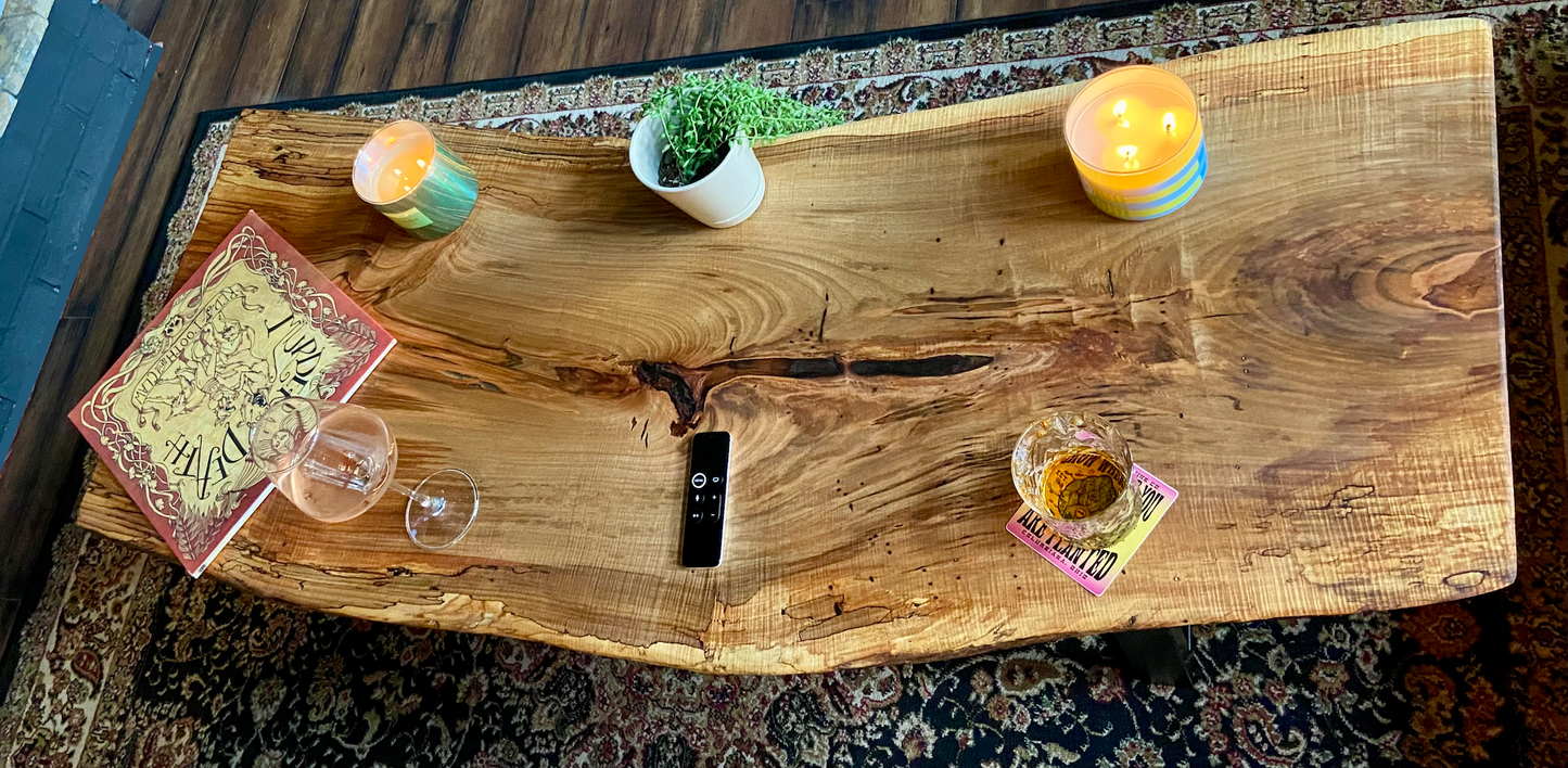 Natural Curved Live Edge Ambrosia Maple Wood Table