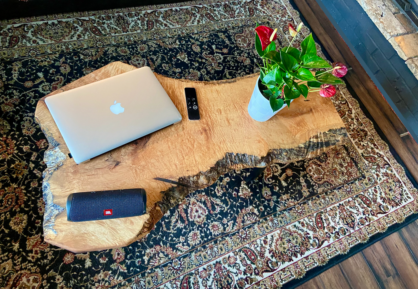 Live Edge Forked Maple Wood Accent Table|Wide Live Edge Maple Coffee Table|Live Edge Rustic Display Table| Live Edge Maple Accent Table