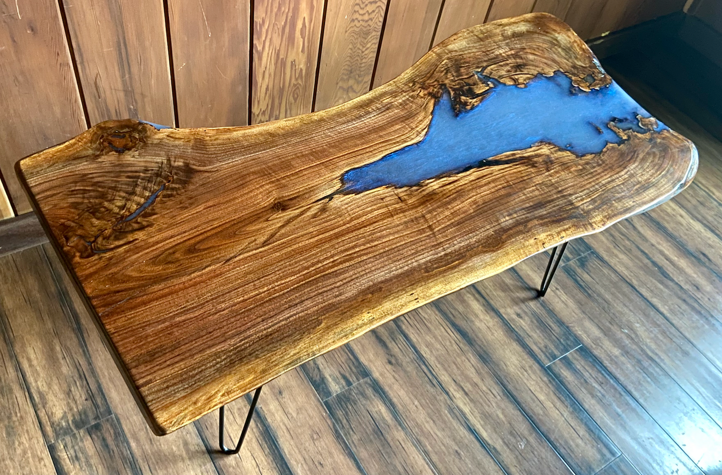 Stunning Walnut Table w/Striking Blue Epoxy