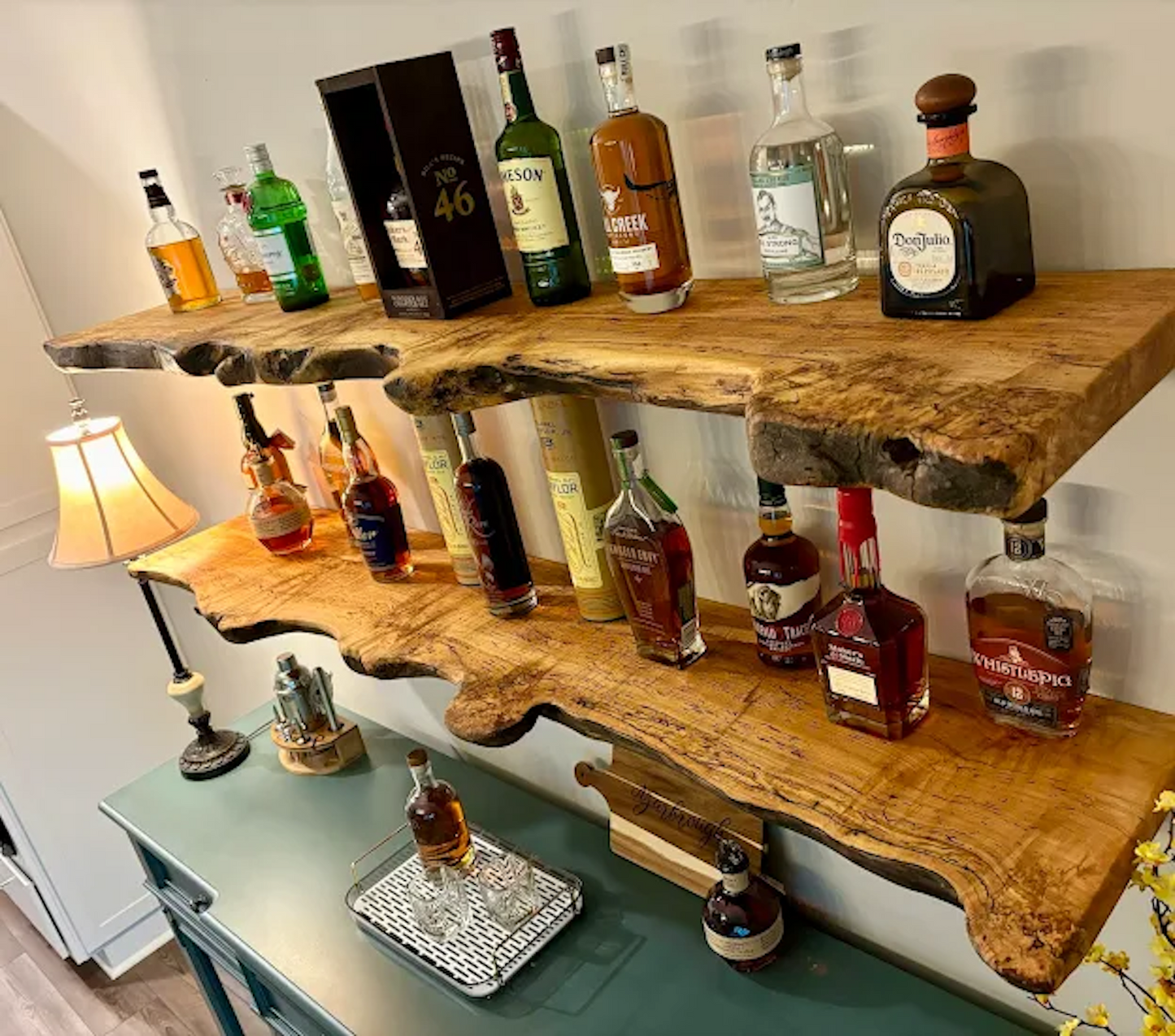 Set of Two, Custom Live Edge Burl Maple Shelves