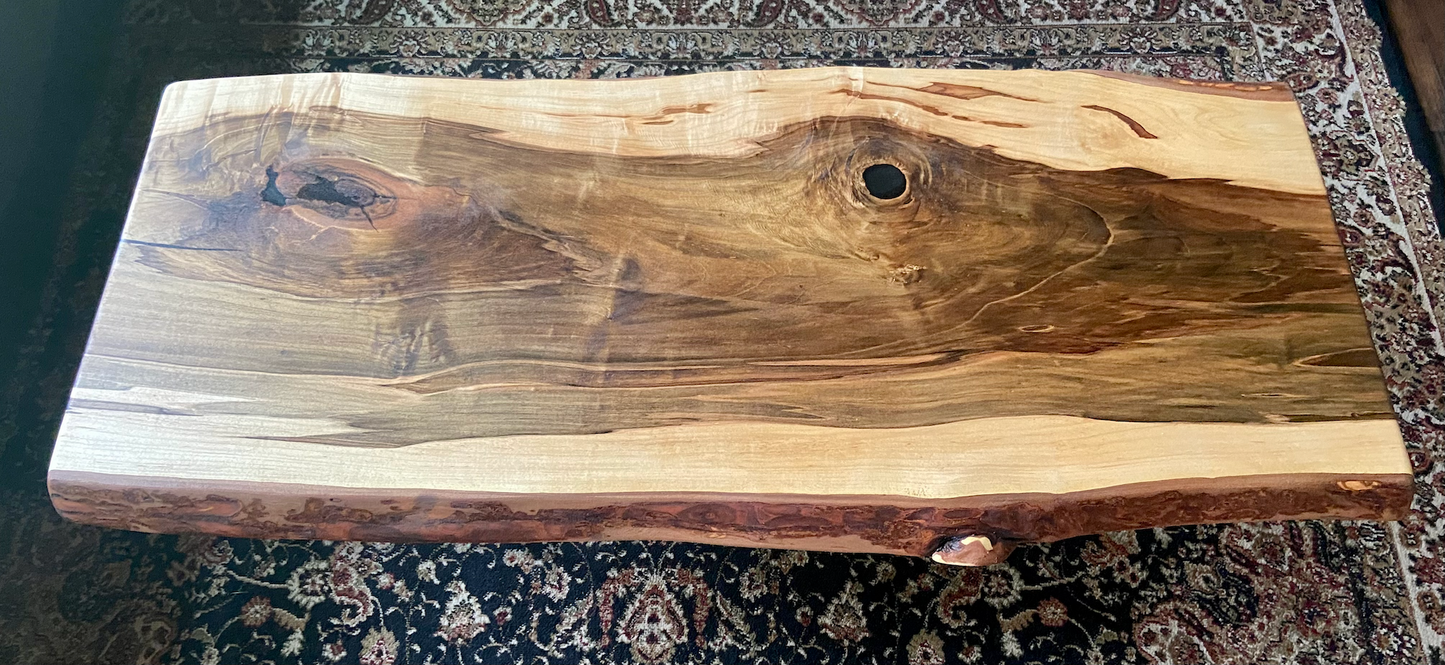 Live Edge Hardwood Ambrosia Maple Coffee Table with Deeply Rich Heartwood Center and Rough Sawn Edge Accents