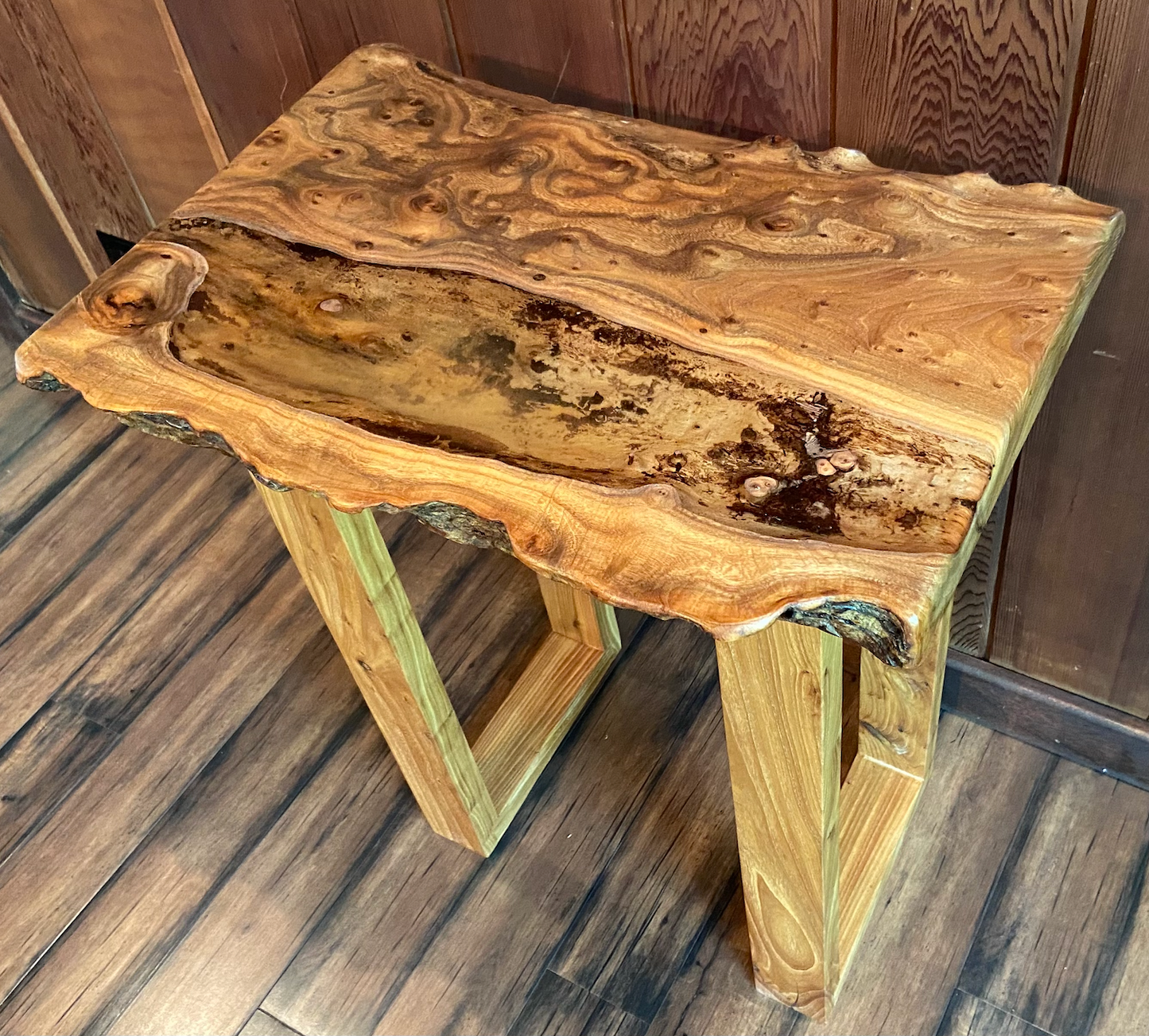 Live Edge Chestnut Burl Display Table with Clear Epoxy