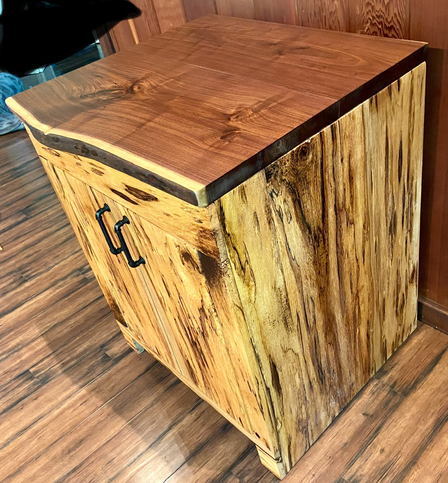 Spalted White Oak Vanity with Live Edge Walnut Top