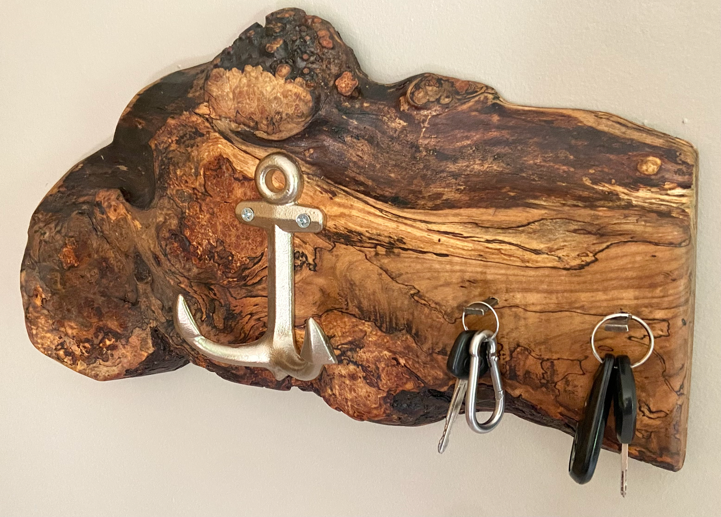 Ultra Unique Burl Maple Wall Organizer|Live Edge Mountable Key Holder|Entryway Organizer|Coat Hanger|Rustic Farmhouse Wood Towel Hook