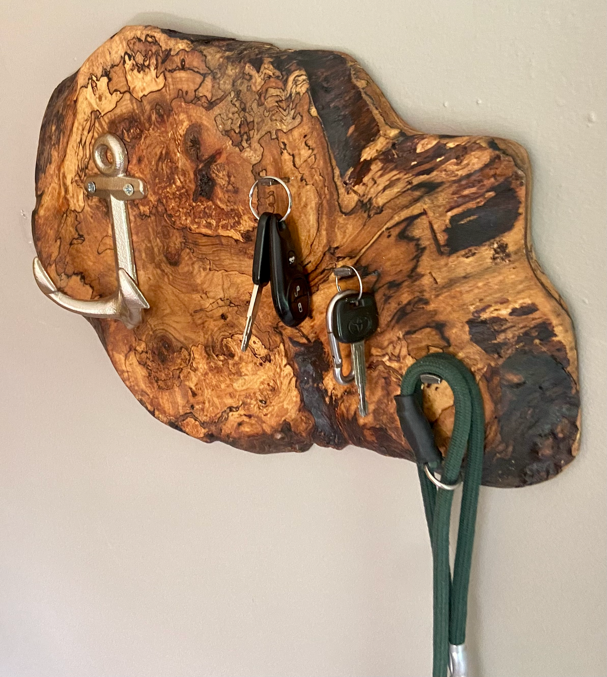 Spalted Burl Maple Rustic Live Edge Mountable Wall Hooks|Wall Organizer|Key Holder|Entryway Organizer|Coat Hanger|Rustic Wood Coat Hook