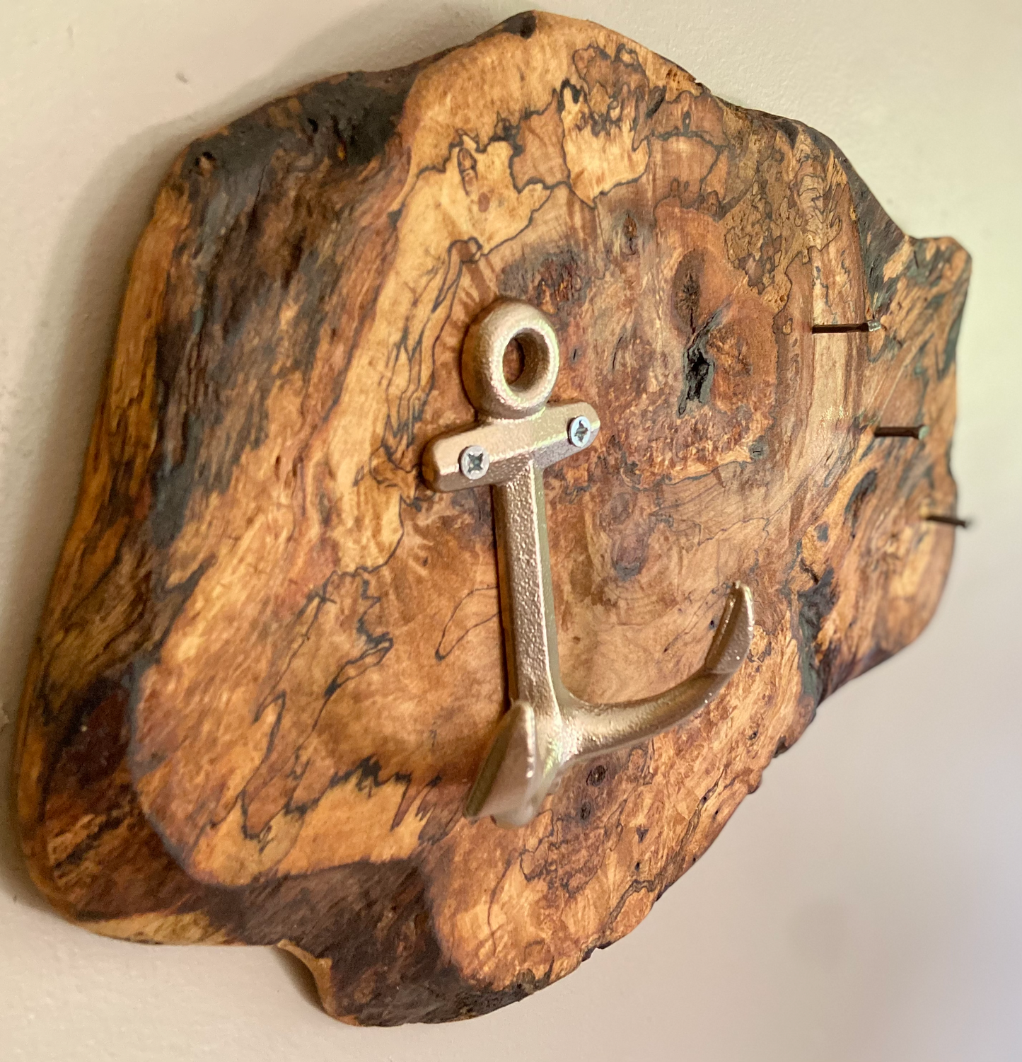 Spalted Burl Maple Rustic Live Edge Mountable Wall Hooks|Wall Organizer|Key Holder|Entryway Organizer|Coat Hanger|Rustic Wood Coat Hook