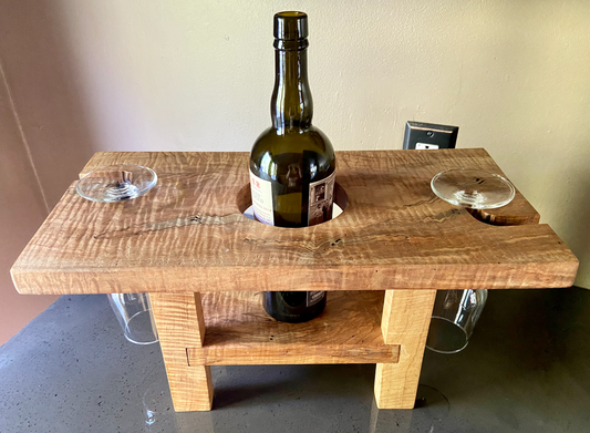 Curly Maple Free Standing Wine Glass & Bottle Holder|Counter Wine Rack|Rustic Industrial Custom Bar Storage|Home Bar Gift Idea|Kitchen Decor