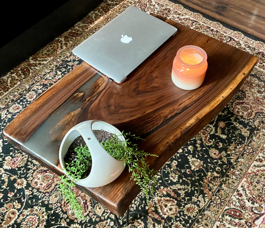 Live Edge Black Walnut Coffee Table with Stormy Gray Epoxy