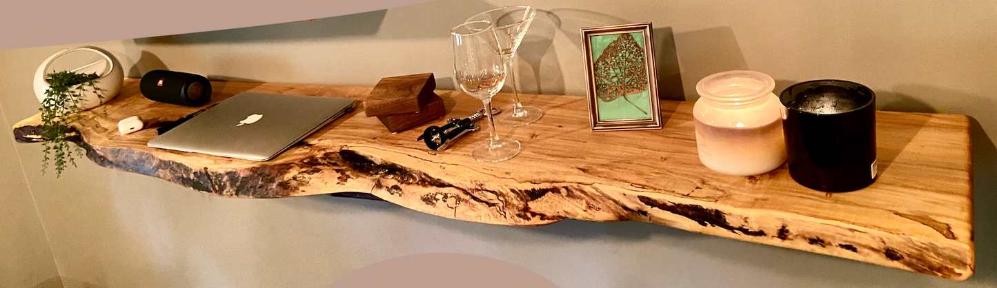 High Figure Live Edge Spalted Maple Organizer Shelf with Naturally Wavy Edge