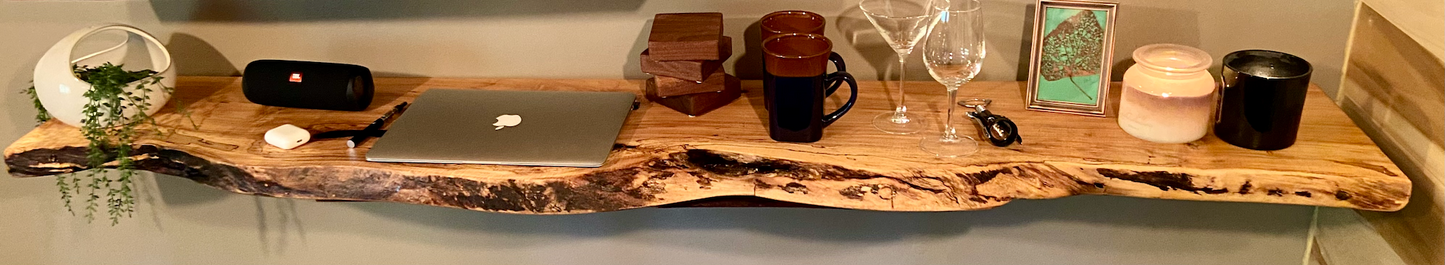 High Figure Live Edge Spalted Maple Organizer Shelf with Naturally Wavy Edge