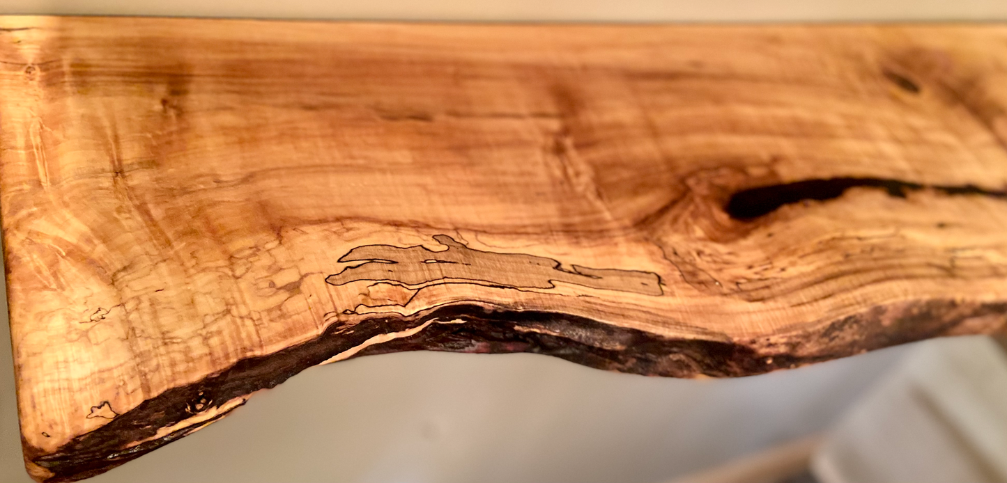 High Figure Live Edge Spalted Maple Organizer Shelf with Naturally Wavy Edge