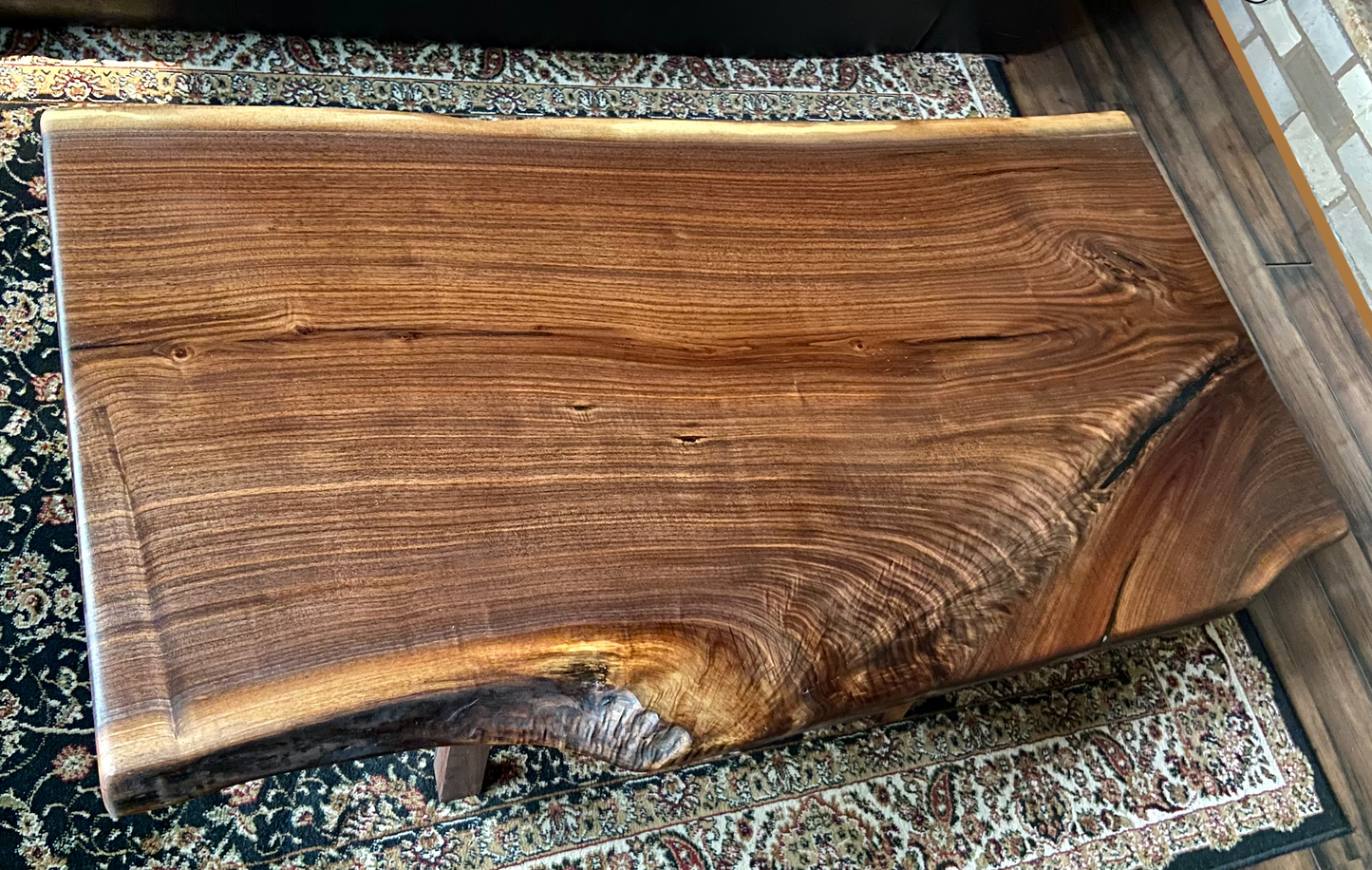 Wider Natural Live Edge Walnut Coffee Table with Stunning Fiddleback and Feathered Grain Patterns