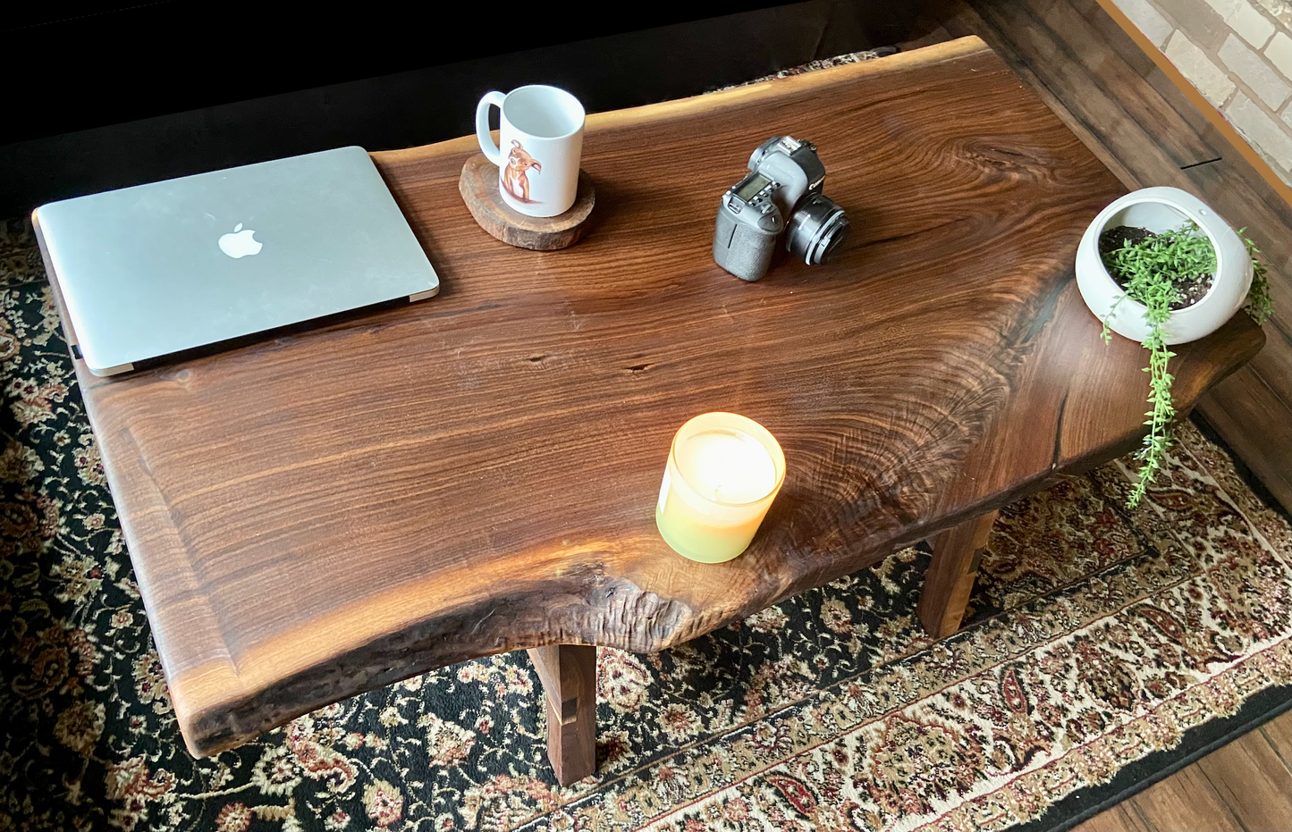 Wider Natural Live Edge Walnut Coffee Table with Stunning Fiddleback and Feathered Grain Patterns