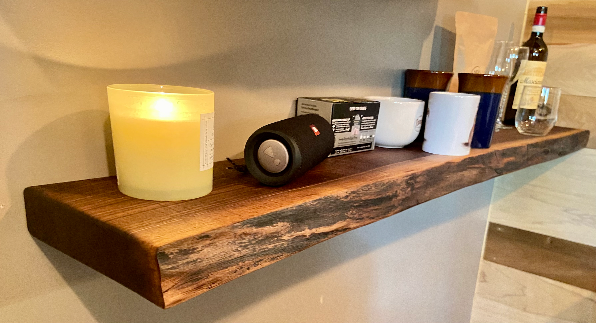 Narrow Live Edge Walnut Floating Shelf|Shallow Wall Hanging Shelf|Floating Wood Display Shelf|Hanging Plant Shelf|Rustic LiveEdge Wood Shelf