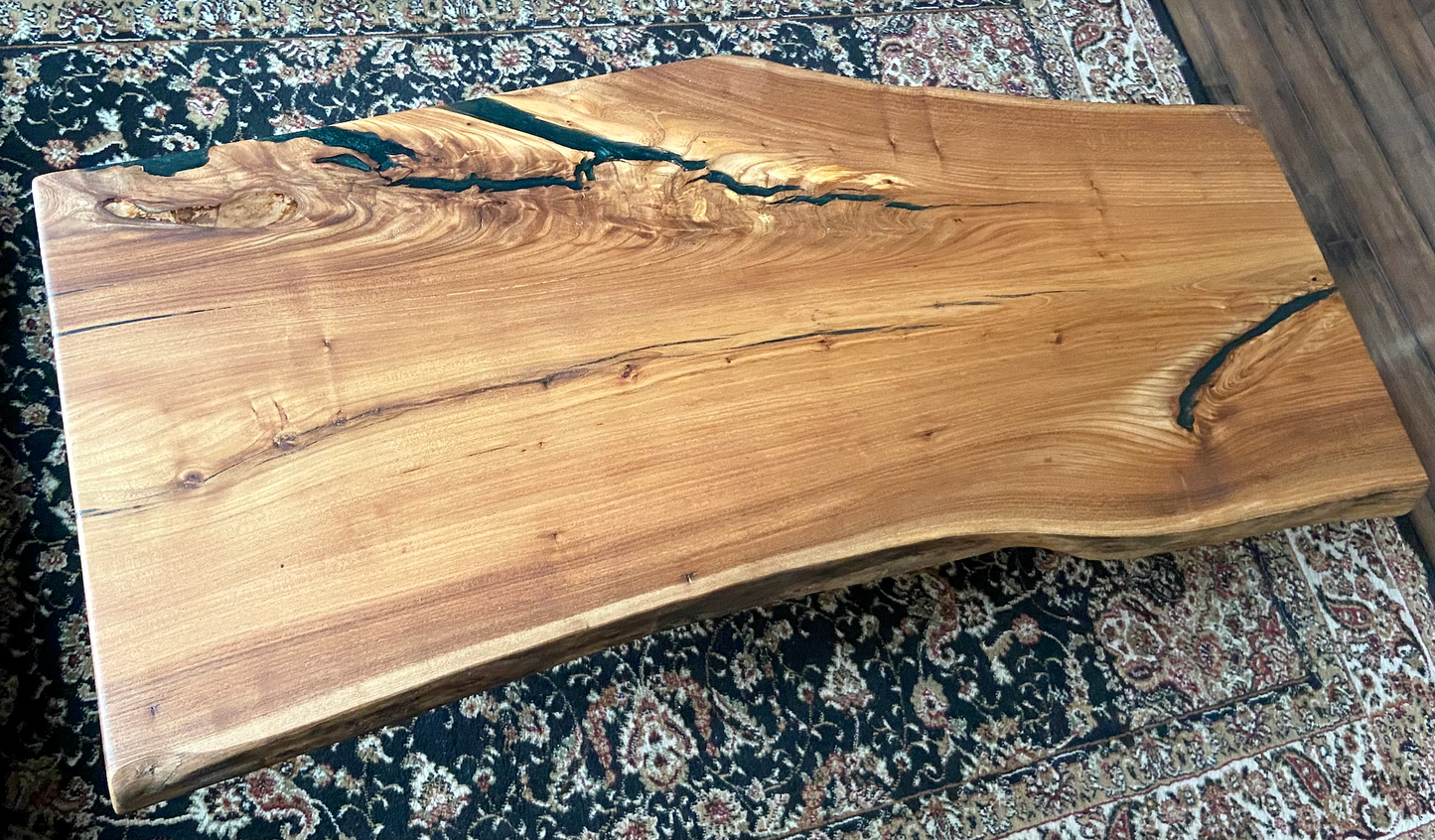Natural Live Edge Chestnut Wood and Epoxy Coffee Table|Live Edge Wood Table|Rustic Wood Table|Live Edge Coffee Table|Wood Display Table