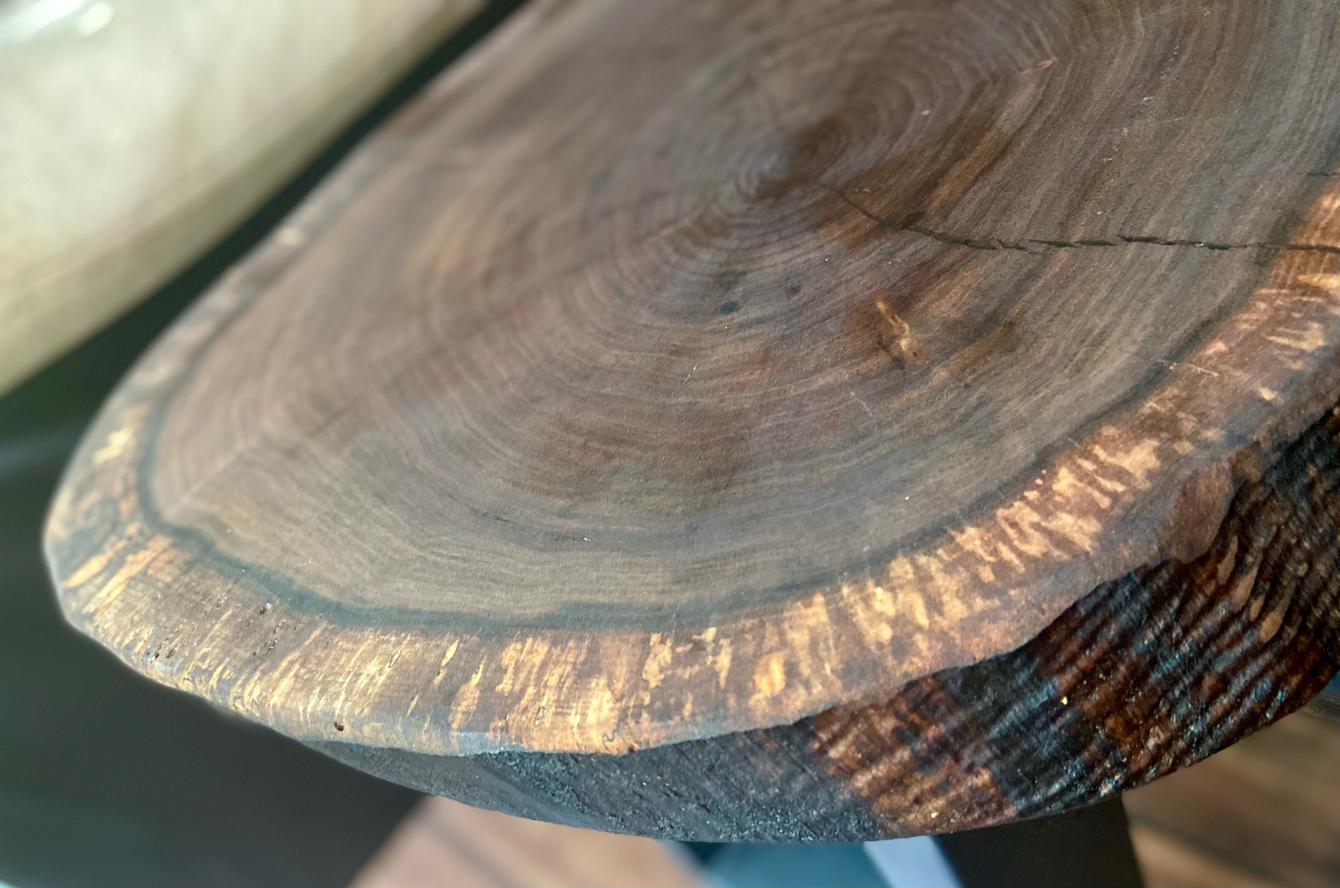  Rustic Round Live Edge Walnut Wood CrossCut Table | Round Wood Accent Table | Natural Curly Walnut Cookie Wood Side Table | Farmhouse Table