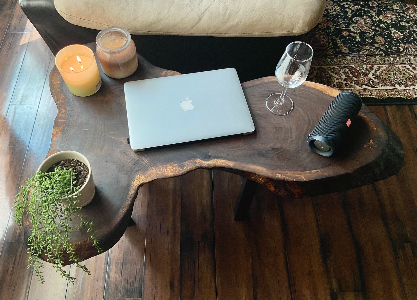 Live Edge Walnut Cross Cut Wood Coffee Table|Round Wood Table|Natural Walnut Wafer Wood End Table|Unique Wood Accent Table|Rustic Side Table