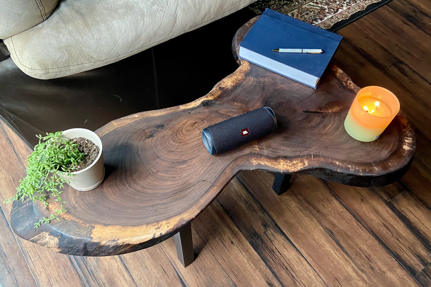 Live Edge Walnut Cross Cut Wood Coffee Table|Round Wood Table|Natural Walnut Wafer Wood End Table|Unique Wood Accent Table|Rustic Side Table