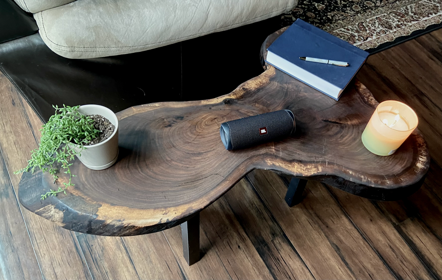 Live Edge Walnut Cross Cut Wood Coffee Table|Round Wood Table|Natural Walnut Wafer Wood End Table|Unique Wood Accent Table|Rustic Side Table