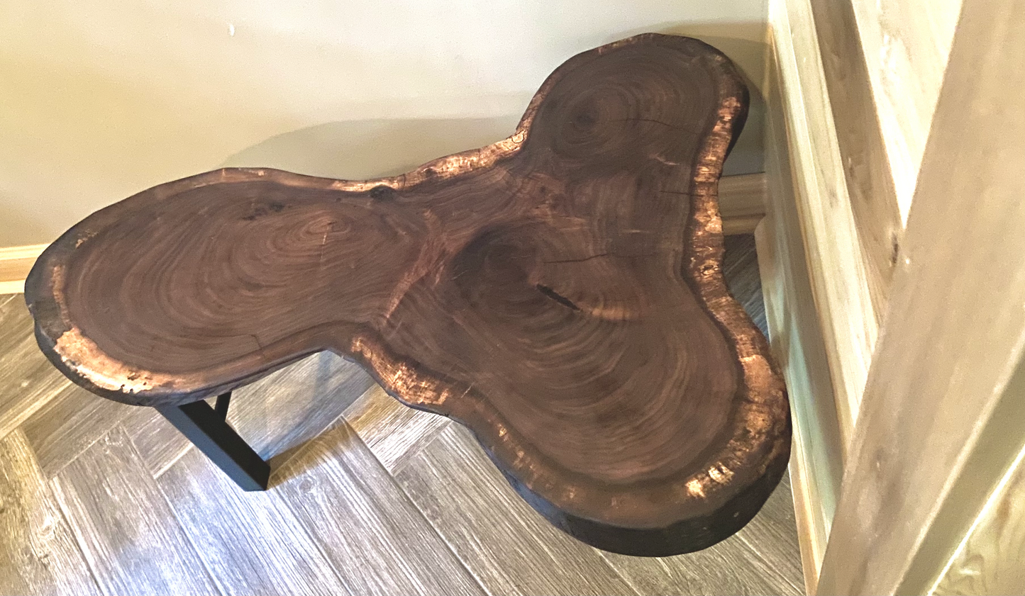 Live Edge Walnut Cross Cut Wood Coffee Table|Round Wood Table|Natural Walnut Wafer Wood End Table|Unique Wood Accent Table|Rustic Side Table